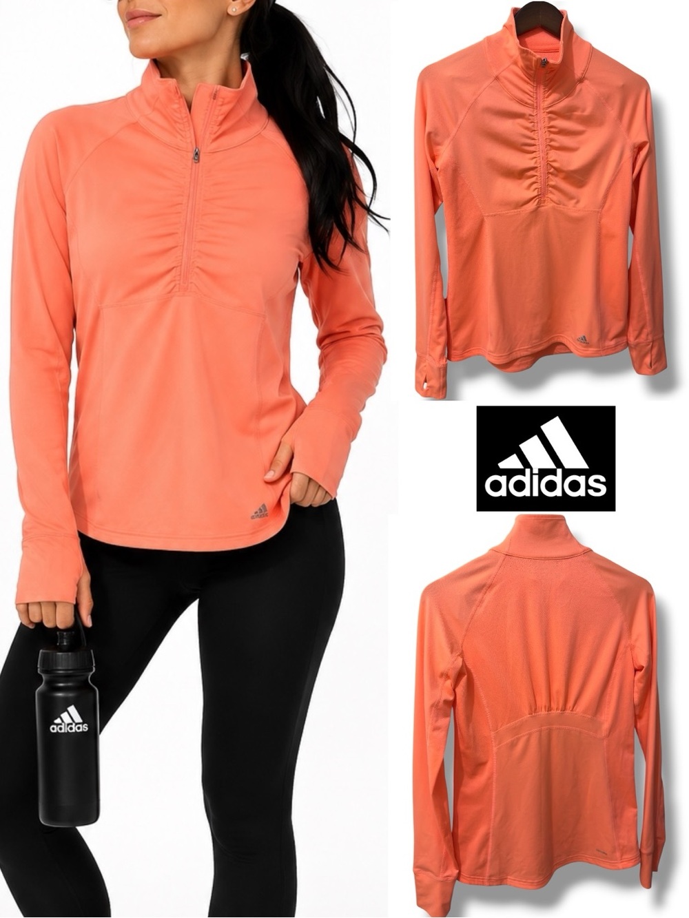 Adidas | NWOT Neon Coral Peach Half-Zip Climalite Performance Pullover Top (S)